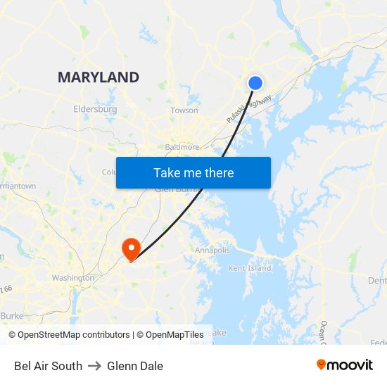 Bel Air South to Glenn Dale map