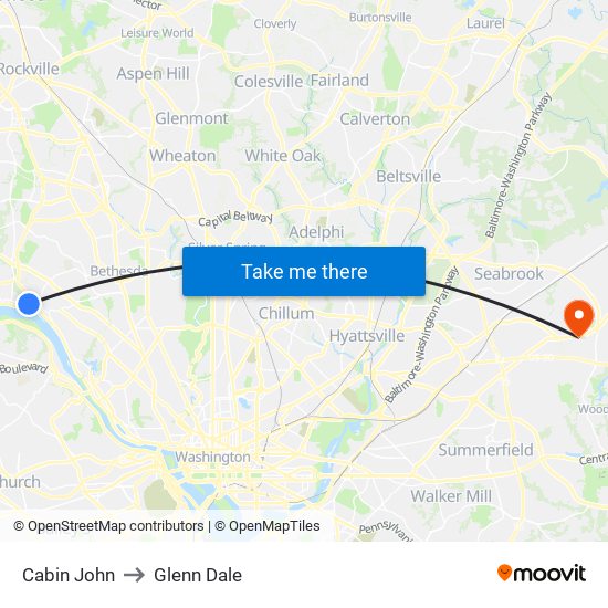 Cabin John to Glenn Dale map