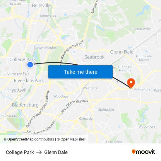 College Park to Glenn Dale map