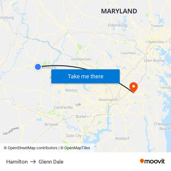 Hamilton to Glenn Dale map