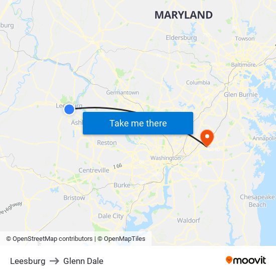 Leesburg to Glenn Dale map