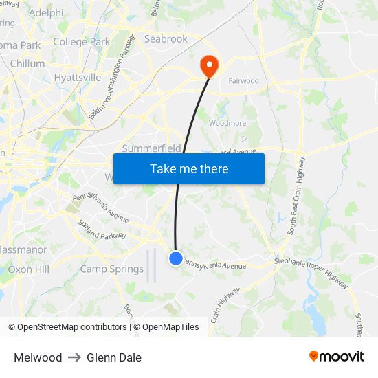 Melwood to Glenn Dale map