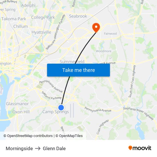 Morningside to Glenn Dale map