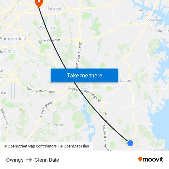 Owings to Glenn Dale map