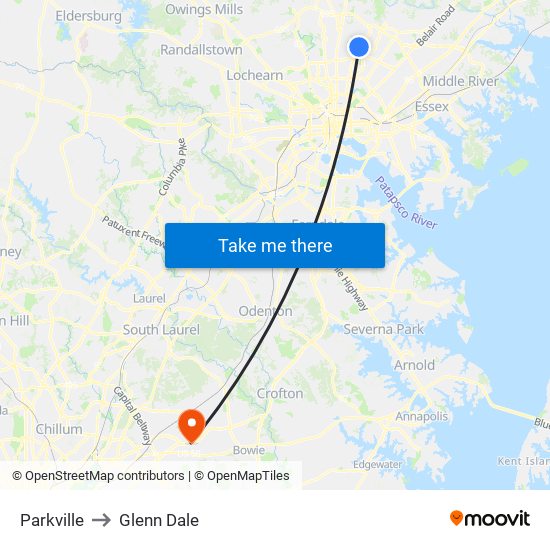 Parkville to Glenn Dale map