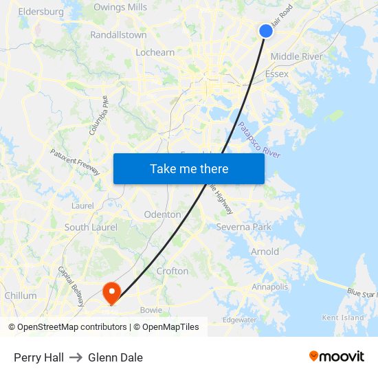 Perry Hall to Glenn Dale map