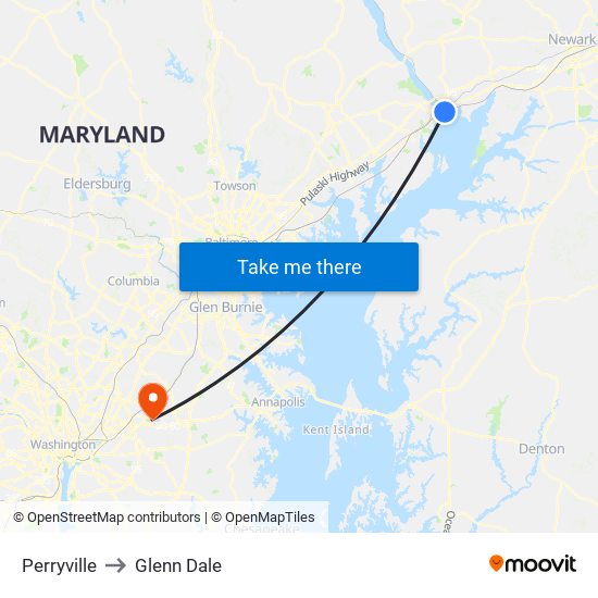 Perryville to Glenn Dale map
