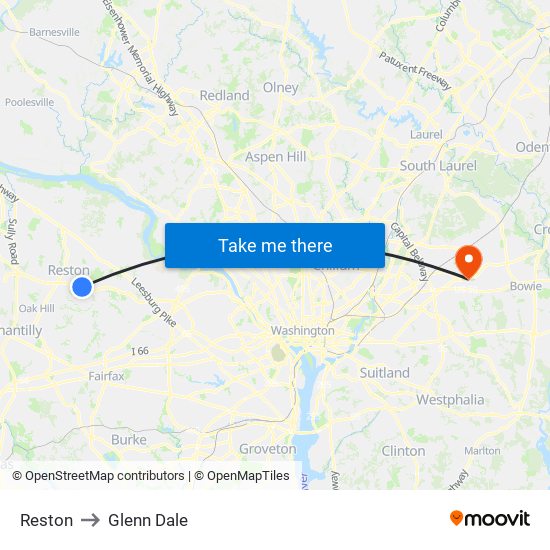 Reston to Glenn Dale map