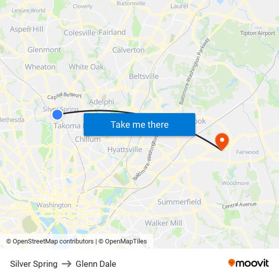 Silver Spring to Glenn Dale map