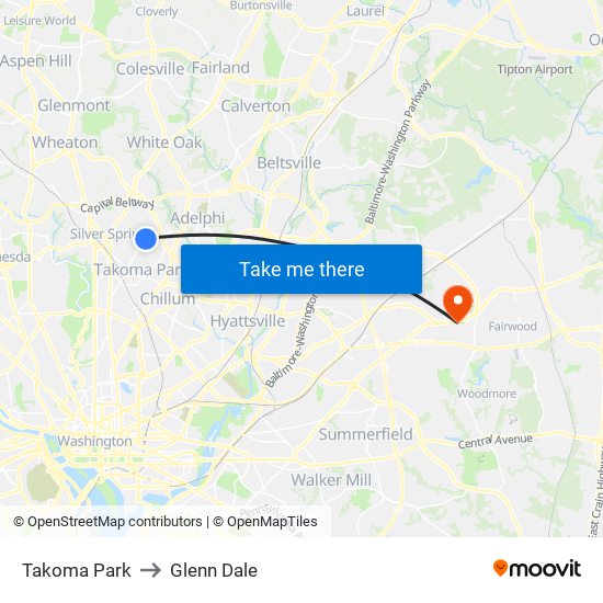 Takoma Park to Glenn Dale map