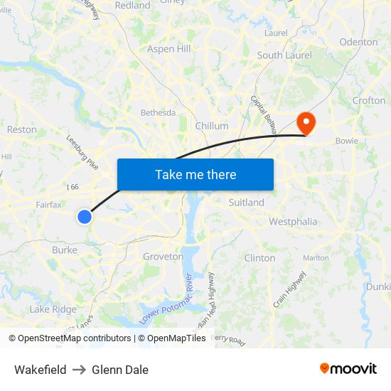 Wakefield to Glenn Dale map