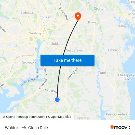 Waldorf to Glenn Dale map