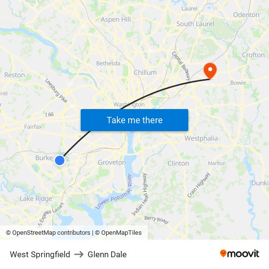 West Springfield to Glenn Dale map