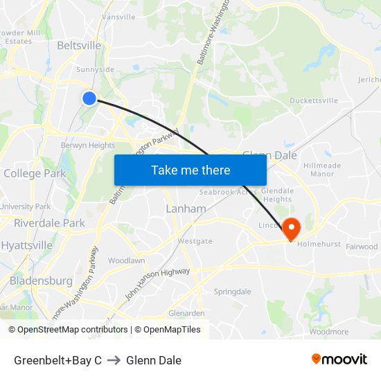 Greenbelt+Bay C to Glenn Dale map