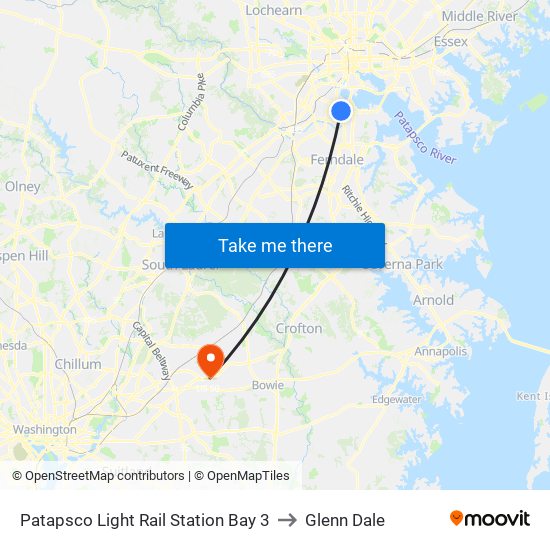 Patapsco Light Rail Station Bay 3 to Glenn Dale map