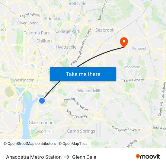 Anacostia Metro Station to Glenn Dale map