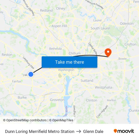 Dunn Loring Merrifield Metro Station to Glenn Dale map