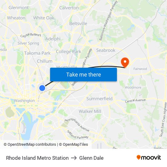 Rhode Island Metro Station to Glenn Dale map