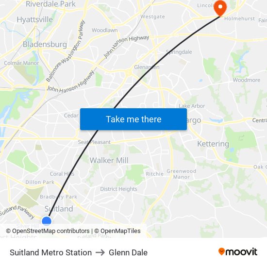 Suitland Metro Station to Glenn Dale map