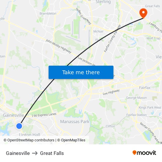 Gainesville to Great Falls map