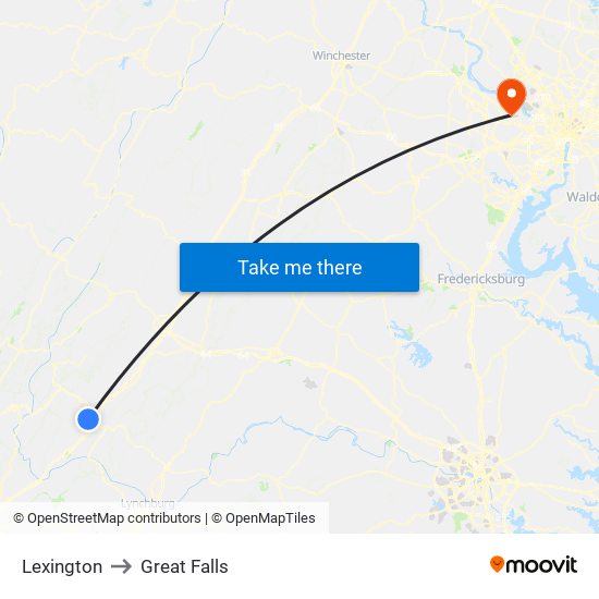 Lexington to Great Falls map