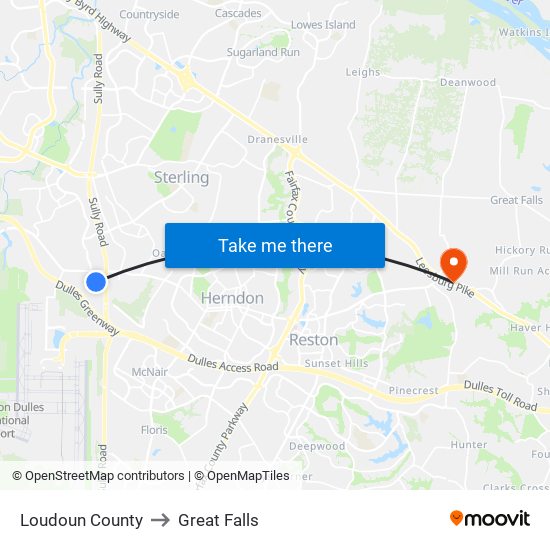 Loudoun County to Great Falls map