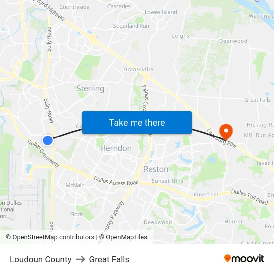 Loudoun County to Great Falls map