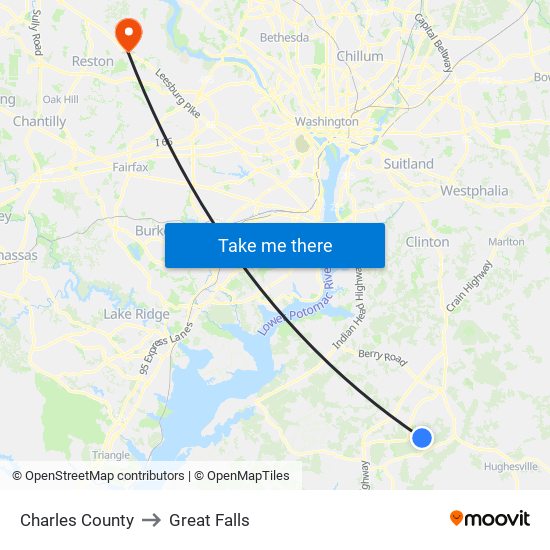 Charles County to Great Falls map