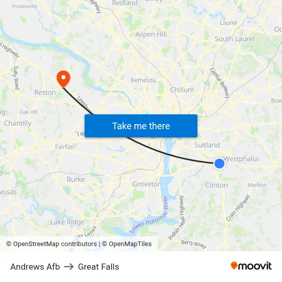 Andrews Afb to Great Falls map