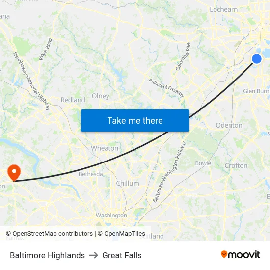 Baltimore Highlands to Great Falls map