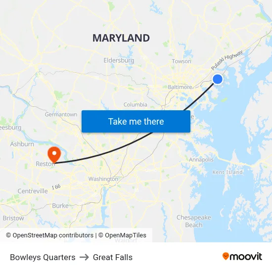 Bowleys Quarters to Great Falls map