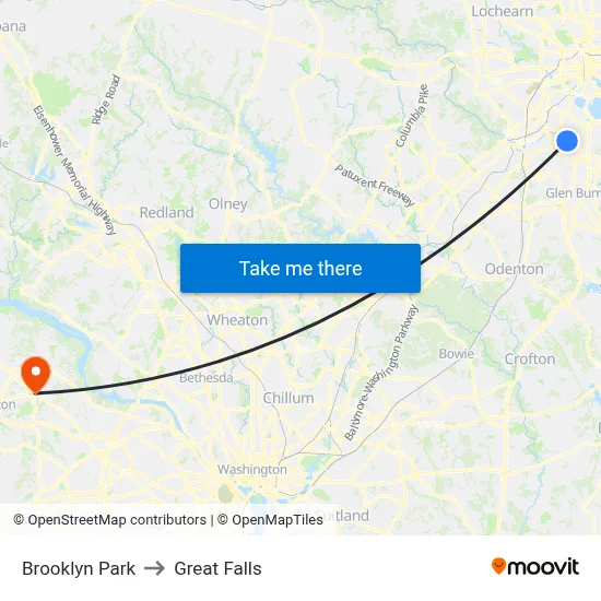 Brooklyn Park to Great Falls map