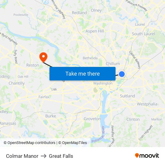 Colmar Manor to Great Falls map