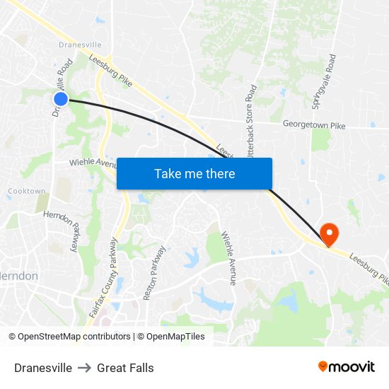 Dranesville to Great Falls map