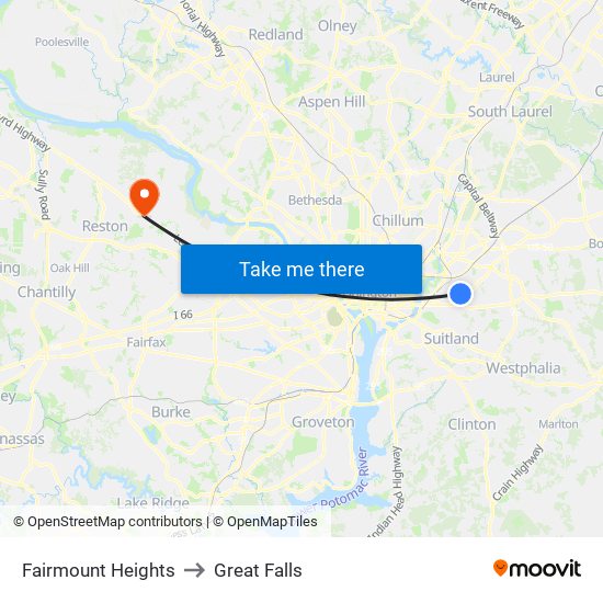 Fairmount Heights to Great Falls map