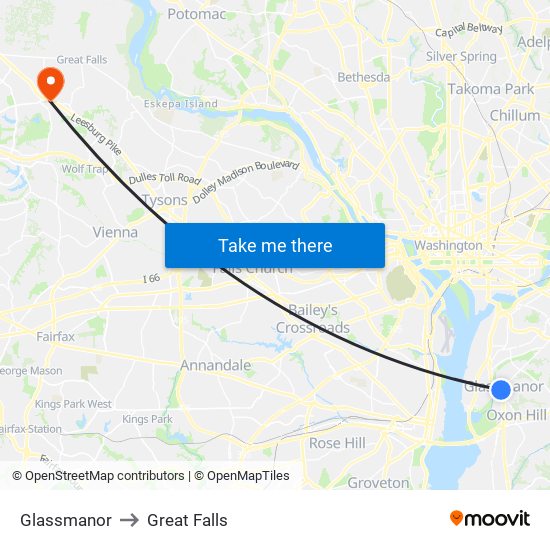 Glassmanor to Great Falls map