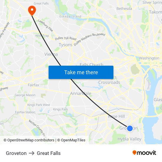 Groveton to Great Falls map