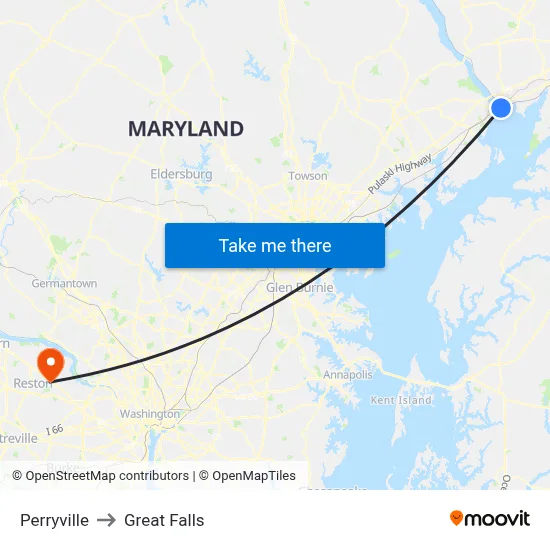 Perryville to Great Falls map