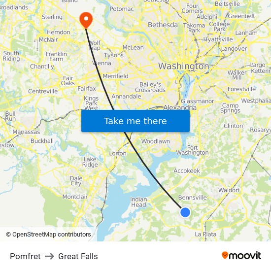 Pomfret to Great Falls map