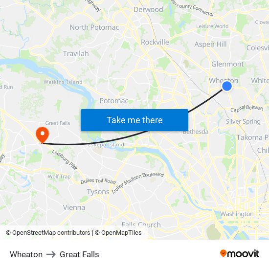 Wheaton to Great Falls map