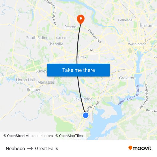 Neabsco to Great Falls map