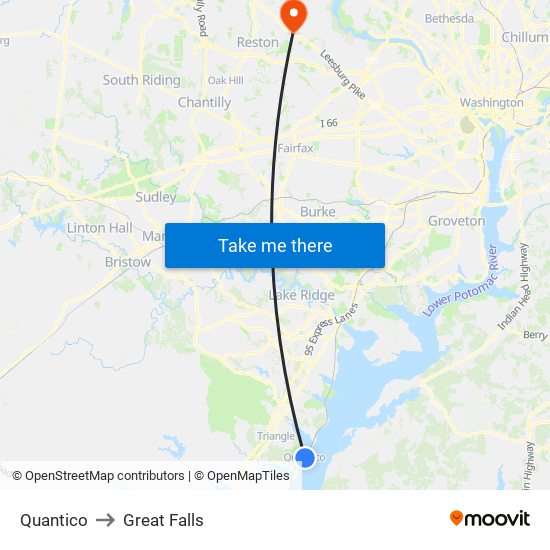 Quantico to Great Falls map