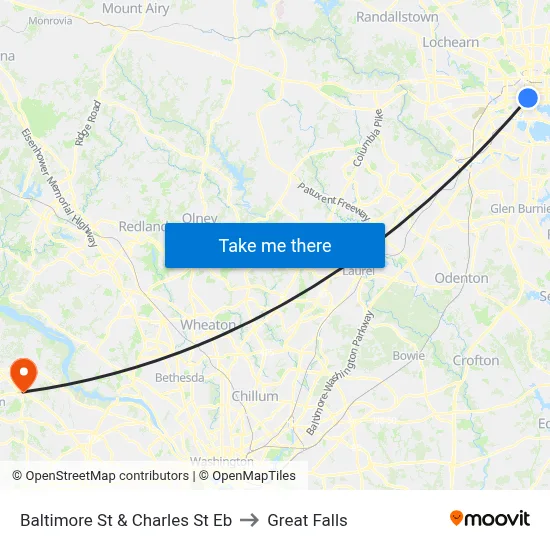 Baltimore St & Charles St Eb to Great Falls map