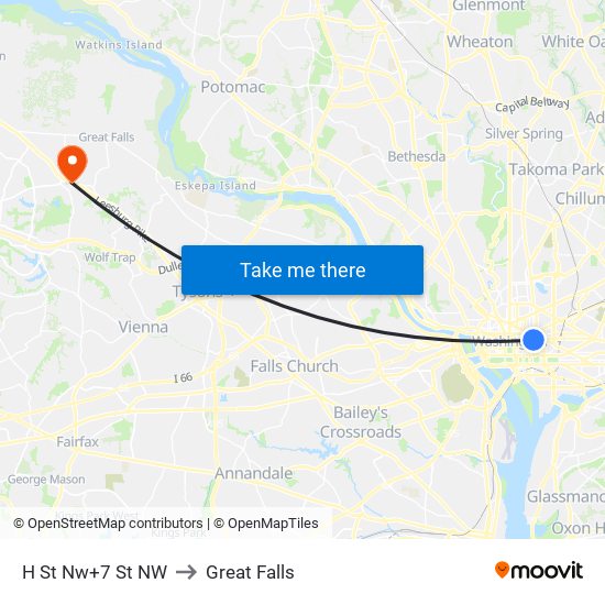 H St Nw+7 St NW to Great Falls map