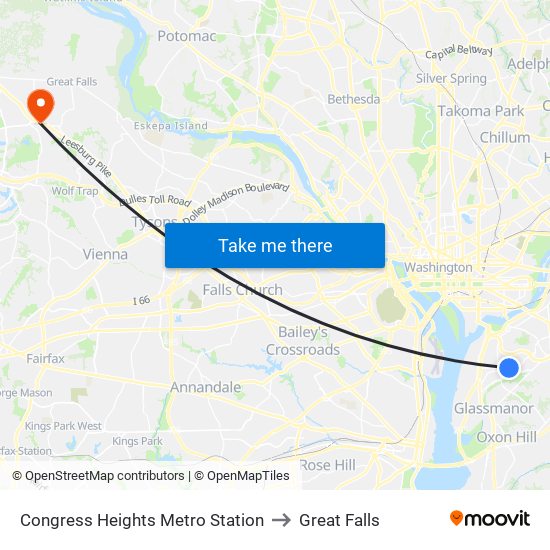 Congress Heights Metro Station to Great Falls map