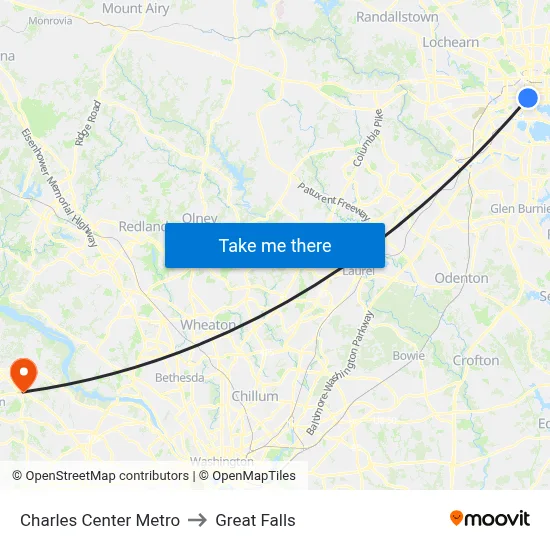 Charles Center Metro to Great Falls map