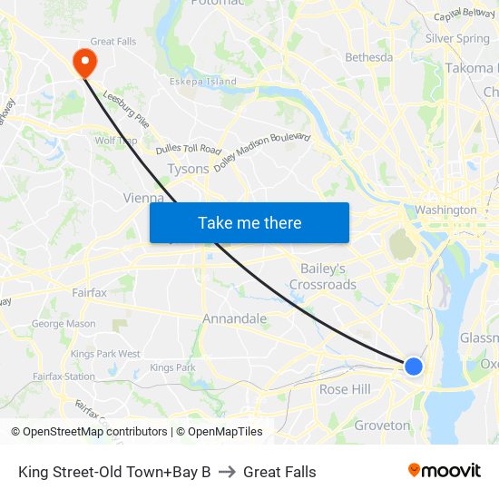 King St Station+Bus Bay B to Great Falls map