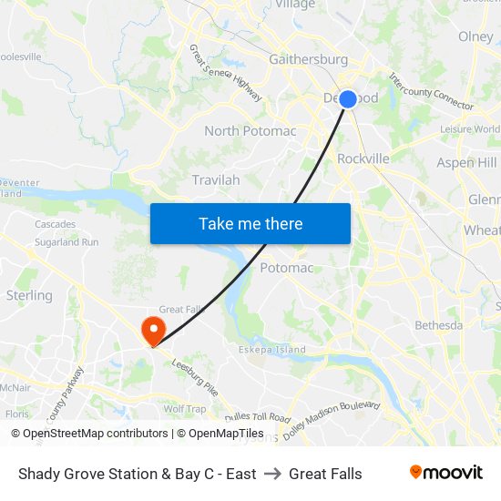 Shady Grove Station & Bay C - East to Great Falls map