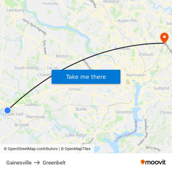 Gainesville to Greenbelt map