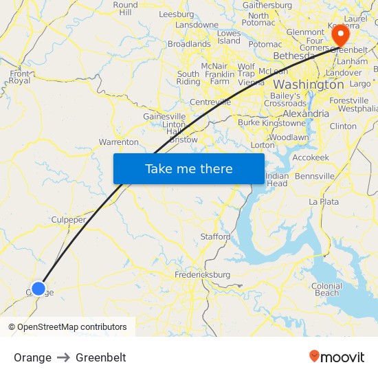 Orange to Greenbelt map